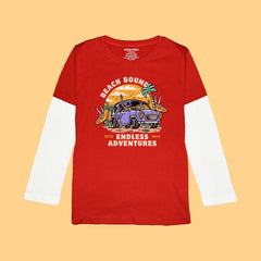 BEACH BOUND BOYS LONG SLEEVE RED & WHITE T.SHIRT & SHORTS (SF-26703)