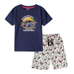 BEACH BOUND BOYS SHORT SLEEVE NAVY T.SHIRT & FOOTBALL PRINTED SHORTS (SF-28403)