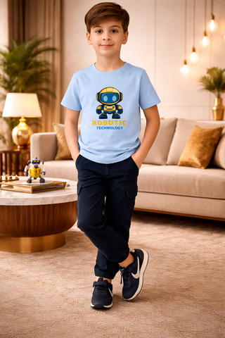 SKY BLUE GRAPHIC T-SHIRT PRINTED ROBOITIC