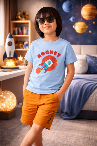 SKY BLUE GRAPHIC T-SHIRT PRINTED ROCKET