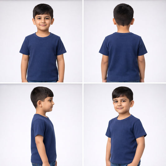 NAVY JACQUARD FABRIC BOYS T-SHIRT 1024