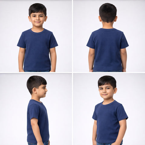 NAVY JACQUARD FABRIC BOYS T-SHIRT