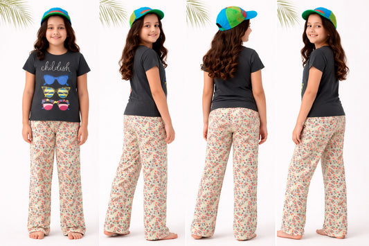 GIRLS FLORAL PRINTED BELL BOTTOM PENT 1536