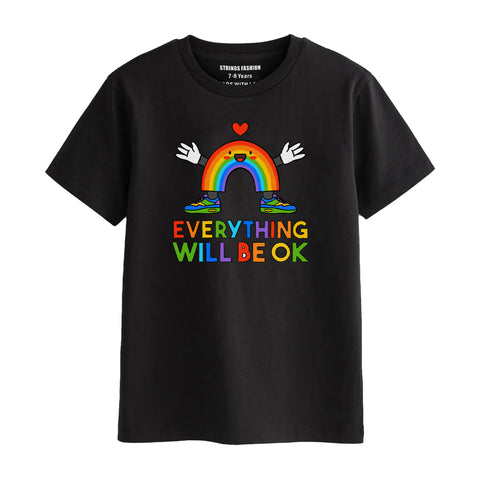 EVERYTHING WILL BE OK BOYS SHORT SLEEVE BLACK T.SHIRT & BOX PRINTED SHORTS (SF-28104)
