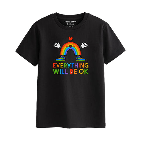 EVERYTHING WILL BE OK BOYS SHORT SLEEVE BLACK T.SHIRT & FOOTBALL PRINTED SHORTS (SF-29204)
