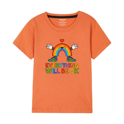 EVERYTHING WILL BE OK BOYS SHORT SLEEVE ORANGE T-SHIRT & BOXES SHORTS