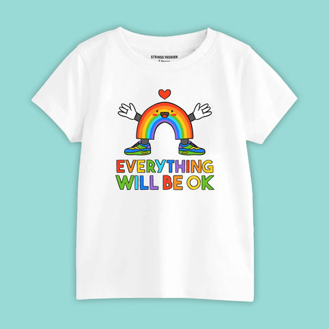 EVERYTHING WILL BE OK BOYS SHORT SLEEVE WHITE T.SHIRT & BLACK SHORTS (SF-27905)