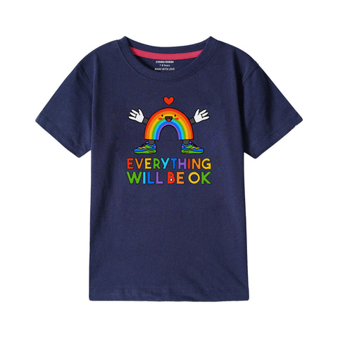 EVERYTHING WILL BE OK BOYS SHORT SLEEVE NAVY T.SHIRT & FOOTBALL PRINTED SHORTS (SF-28404)