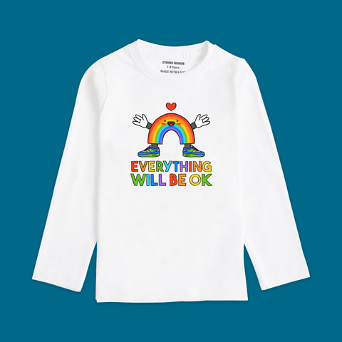 EVERYTHING WILL BE OK BOYS LONG SLEEVE WHITE T.SHIRT & SHORTS (SF-27704)