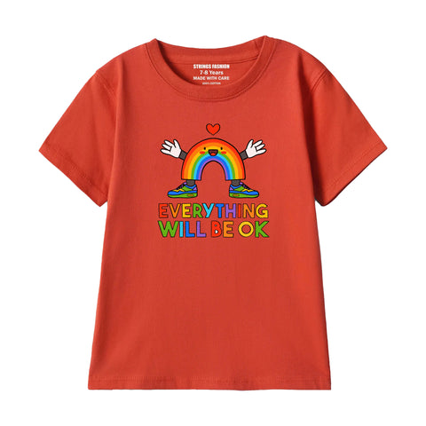 EVERYTHING WILL BE OK BOYS SHORT SLEEVE RED T.SHIRT & FOOTBALL PRINTED SHORTS