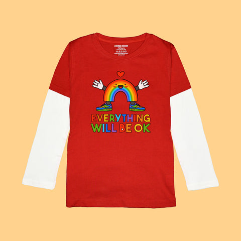 EVERYTHING WILL BE OK BOYS LONG SLEEVE RED & WHITE T.SHIRT & SHORTS (SF-26704)