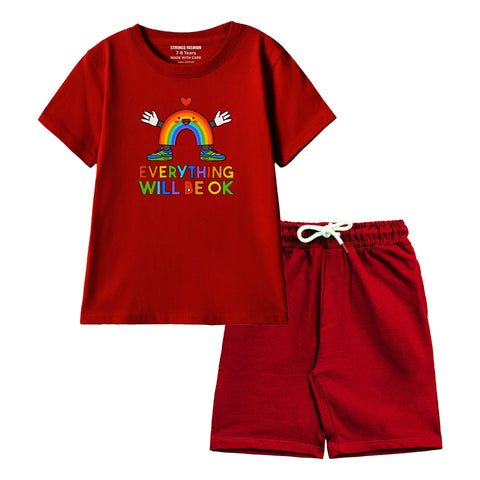 EVERYTHING WILL BE OK BOYS SHORT SLEEVE MEHROON T.SHIRT &  SHORTS (SF-29304)