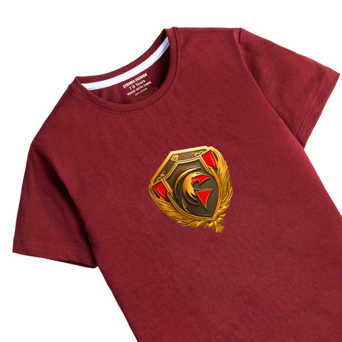 MAROON GRAPHICS FALCON BADGE T-SHIRT