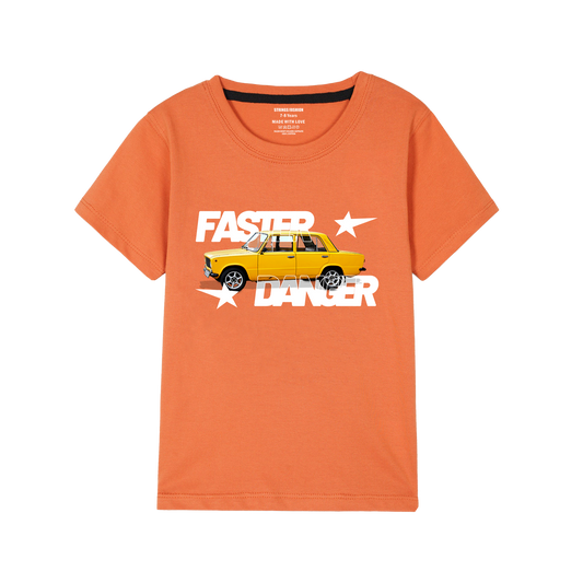 FASTER DANGER PRINTED ORANGE BOYS T.SHIRT 1920