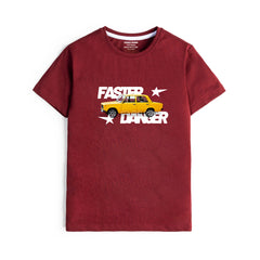 FASTER DANGER PRINTED MEHROON JUNIOR BOYS T.SHIRT