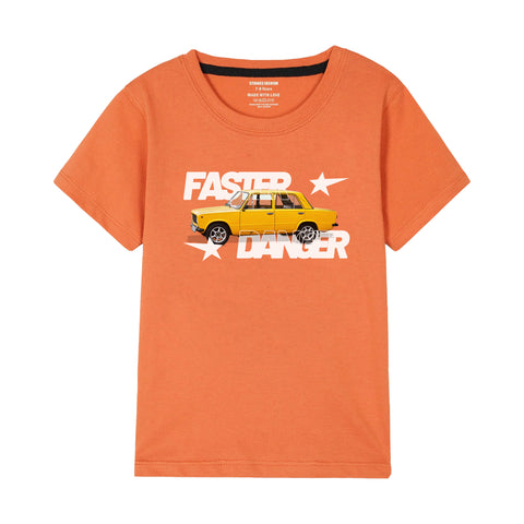 FASTER BOYS SHORT SLEEVE ORANGE T-SHIRT & BOXES SHORTS