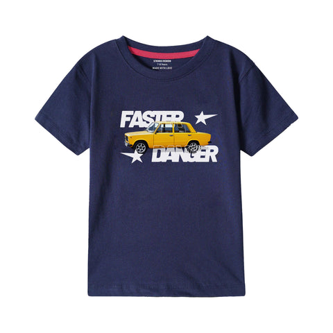FASTER BOYS SHORT SLEEVE NAVY T.SHIRT & FOOTBALL PRINTED SHORTS (SF-28405)