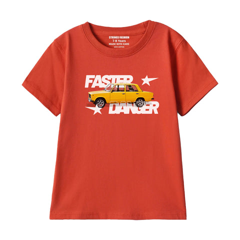 FASTER BOYS SHORT SLEEVE RED T.SHIRT & FOOTBALL PRINTED SHORTS