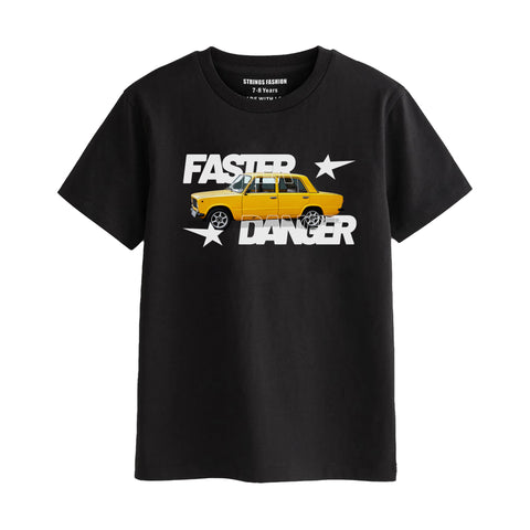 FASTER BOYS SHORT SLEEVE BLACK T.SHIRT & FOOTBALL PRINTED SHORTS