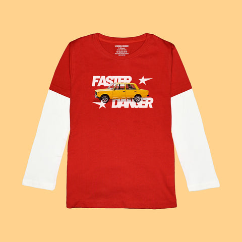 FASTER BOYS LONG SLEEVE RED & WHITE T.SHIRT & SHORTS (SF-26705)