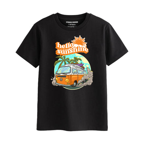 HELLO SUN SHINE BOYS SHORT SLEEVE BLACK T.SHIRT & FOOTBALL PRINTED SHORTS