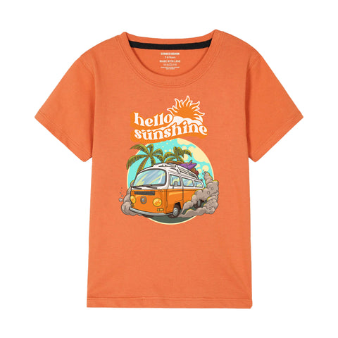 HELLO SUN SHINE BOYS SHORT SLEEVE ORANGE T.SHIRT & BOXES SHORTS (SF-28906)
