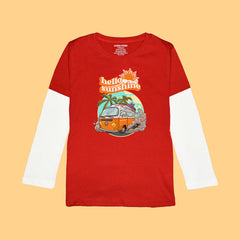 HELLO SUN SHINE BOYS LONG SLEEVE RED & WHITE T.SHIRT & SHORTS (SF-26706)
