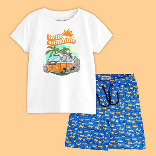 HELLO SUN SHINE BOYS SHORT SLEEVE WHITE T.SHIRT & PLANE PRINTED SHORTS 2000