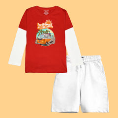 HELLO SUN SHINE BOYS LONG SLEEVE RED & WHITE T.SHIRT & SHORTS (SF-26706)