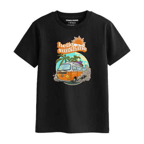 HELLO SUN SHINE BOYS SHORT SLEEVE BLACK T.SHIRT & BOX PRINTED SHORTS (SF-28106)