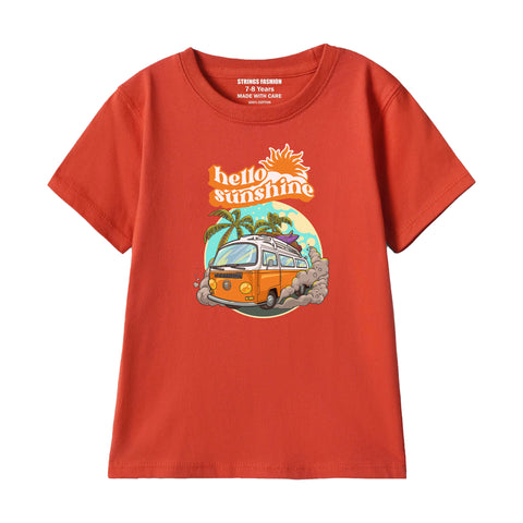 HELLO SUN SHINE BOYS SHORT SLEEVE RED T.SHIRT & FOOTBALL PRINTED SHORTS