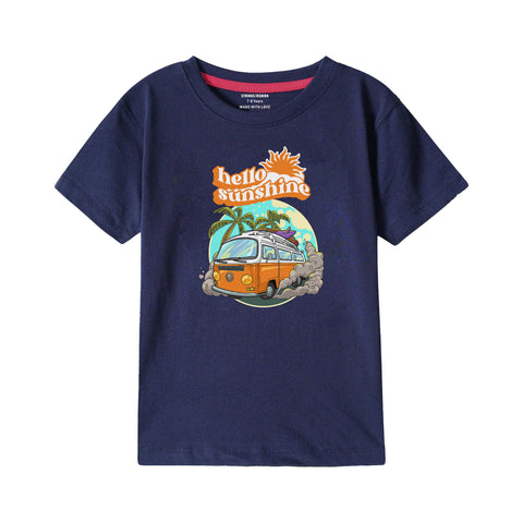 HELLO SUN SHINE BOYS SHORT SLEEVE NAVY T.SHIRT & FOOTBALL PRINTED SHORTS (SF-28406)