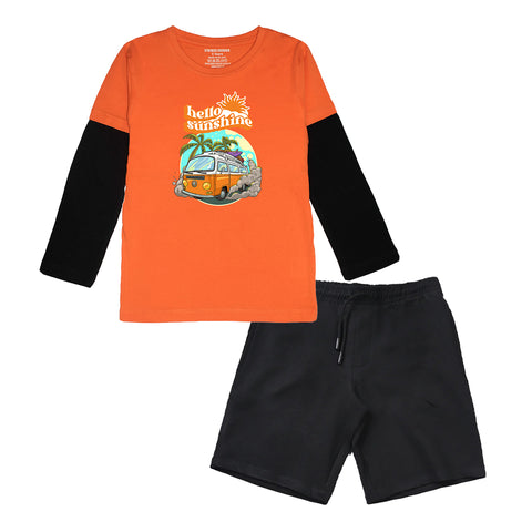 HELLO SUN SHINE BOYS LONG SLEEVE T.SHIRT & SHORTS (SF-25706)