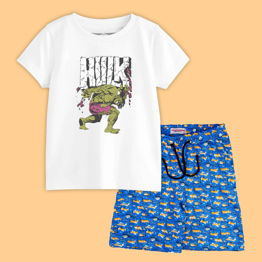 HULK BOYS SHORT SLEEVE WHITE T.SHIRT & PLANE PRINTED SHORTS 2000