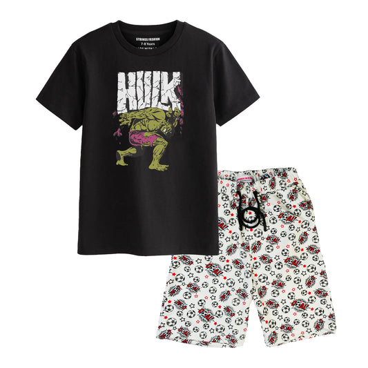 HULK BOYS SHORT SLEEVE BLACK T.SHIRT & FOOTBALL PRINTED SHORTS 2000