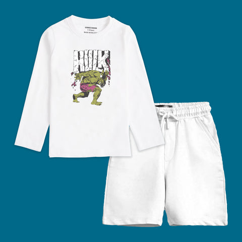 HULK BOYS LONG SLEEVE WHITE T.SHIRT & SHORTS (SF-27706)