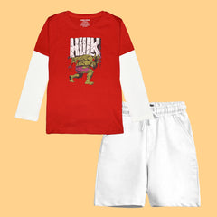 HULK BOYS LONG SLEEVE RED & WHITE T.SHIRT & SHORTS (SF-26707)