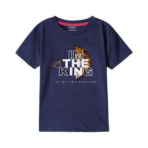 I'M THE KING BOYS SHORT SLEEVE NAVY T.SHIRT & FOOTBALL PRINTED SHORTS (SF-28408)