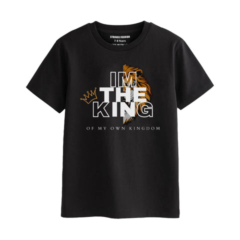 I'M THE KING BOYS SHORT SLEEVE BLACK T.SHIRT & FOOTBALL PRINTED SHORTS