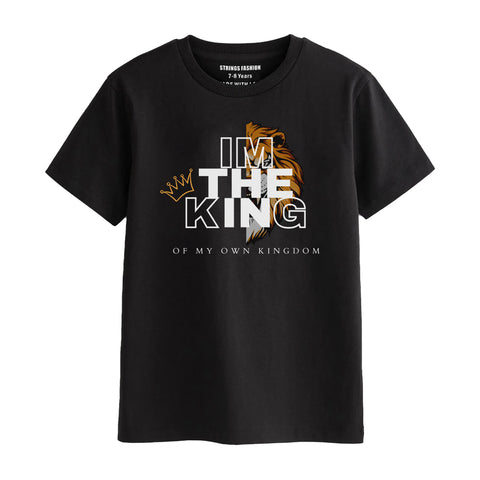I'M THE KING BOYS SHORT SLEEVE BLACK T.SHIRT & BOX PRINTED SHORTS (SF-28108)