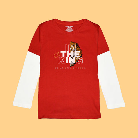 I'M THE KING BOYS LONG SLEEVE RED & WHITE T.SHIRT & SHORTS (SF-26708)
