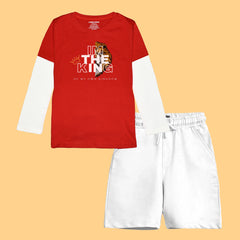 I'M THE KING BOYS LONG SLEEVE RED & WHITE T.SHIRT & SHORTS (SF-26708)