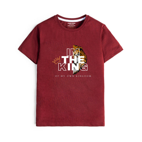 DIGITAL I 'M THE KING PRINTED MEHROON JUNIOR BOYS T.SHIRT