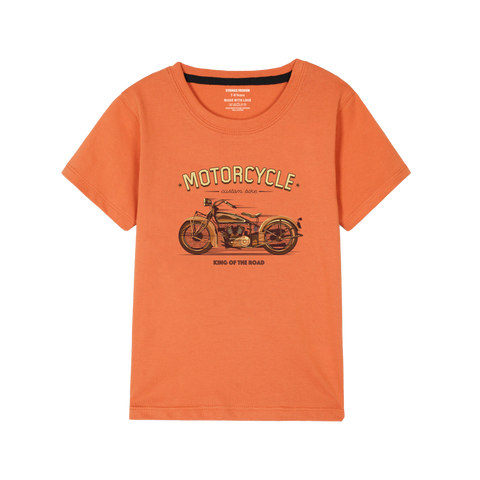 MOTERCYCLE PRINTED ORANGE BOYS T.SHIRT