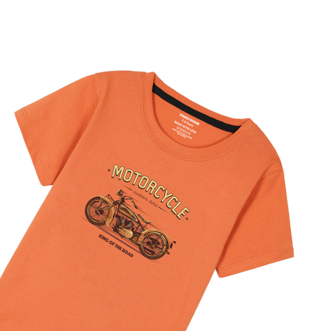 MOTERCYCLE PRINTED ORANGE BOYS T.SHIRT