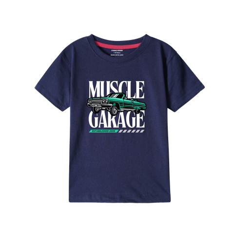 MUSCLE GARAGE NAVY PRINTED BOYS T.SHIRT