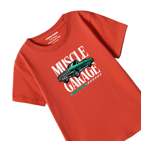 MUSCLE GARAGE PRINTED RED JUNIOR BOYS T.SHIRT
