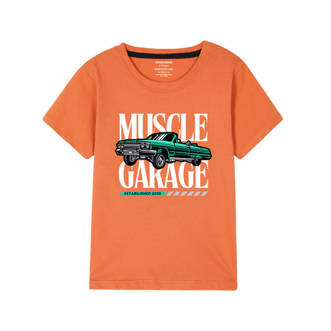 MUSCLE RIDE PRINTED ORANGE BOYS T.SHIRT
