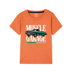 MUSCLE RIDE PRINTED ORANGE BOYS T.SHIRT
