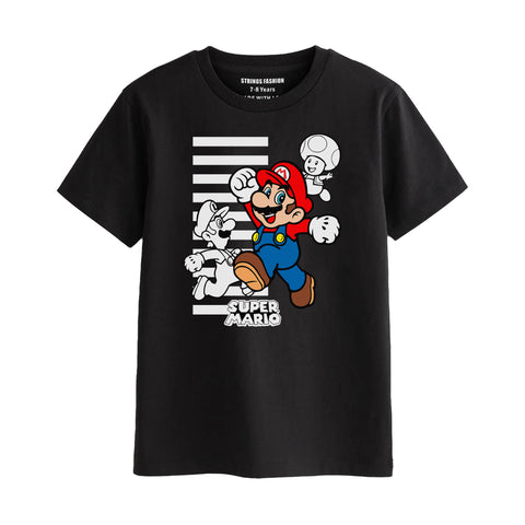 MARIO BROS BOYS SHORT SLEEVE BLACK T.SHIRT & FOOTBALL PRINTED SHORTS (SF-29209)